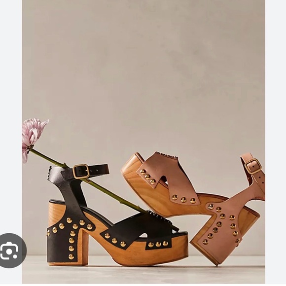 Free people Cecily Cecelia clog black leather stud heel - Picture 2 of 6